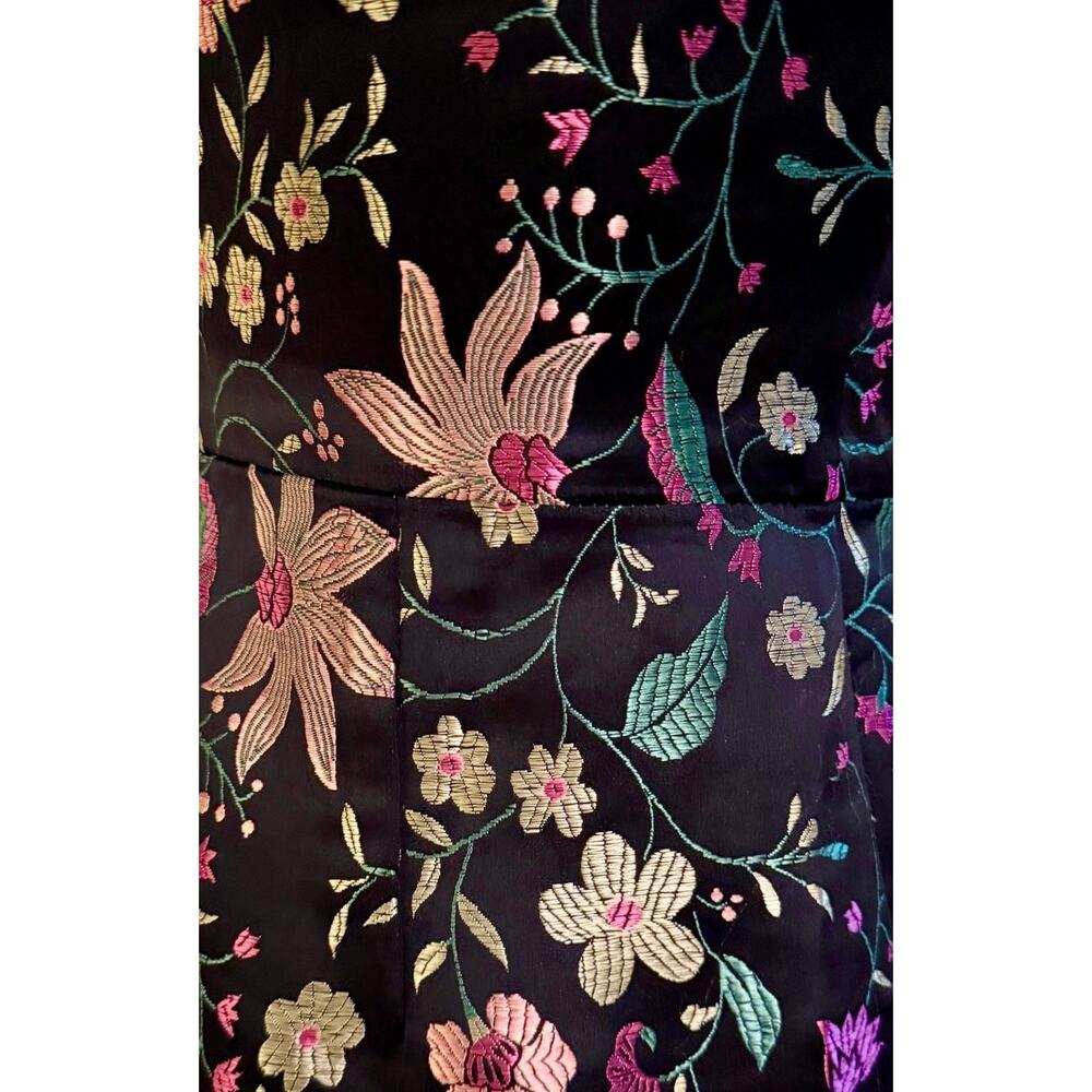 Lulus Make A Move Black Satin Floral Jacquard Midi Dress Size XS Side Slit Party - Picture 12 of 12